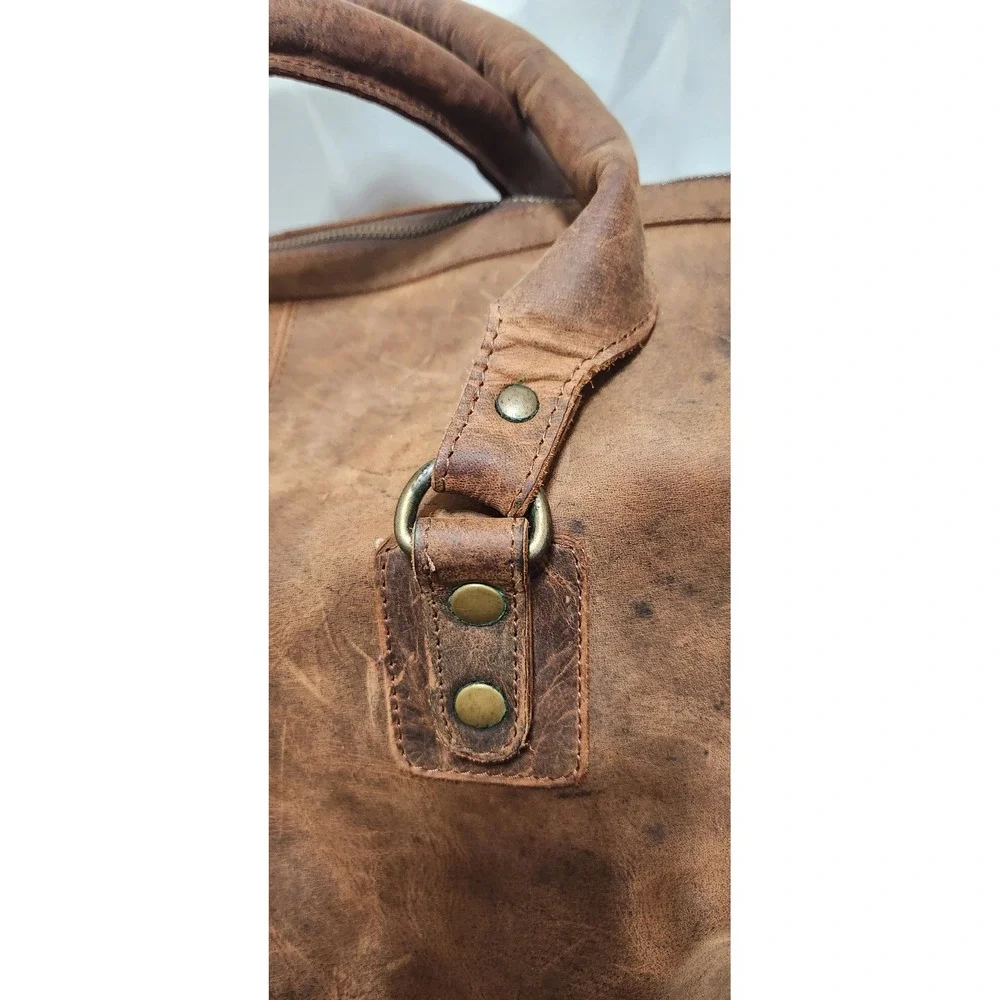 Wine Enthusiast Distressed Brown Leather Duffel Bag Weekend Brass Hardware READ!